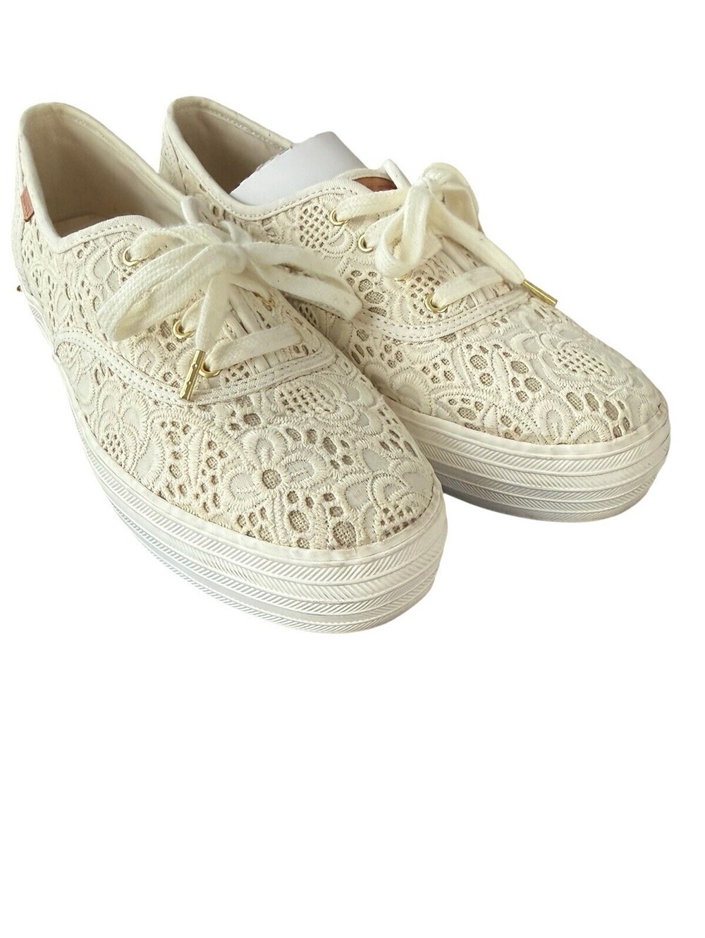 Keds Triple Crocheted Cream Sneakers Lacy Size 8 Comes With Box
